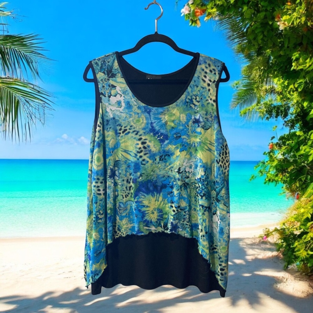 Initiatives Floral Sleeveless Top with Black Under Layer